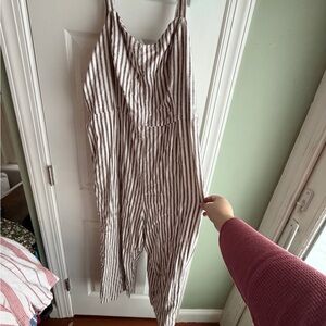 Old Navy Brown and White Striped Jumpsuit